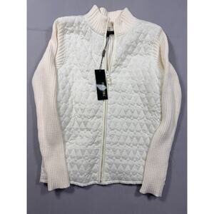 Forcynthia White Quilted Zip Jacket Sweater Women's Medium NWT $89 Retail